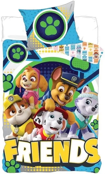 Paw Patrol Junior Sengetøj 100x140 Cm Sengesæt Med Paw Patrol Friends 2 I 1 100 Bomuld